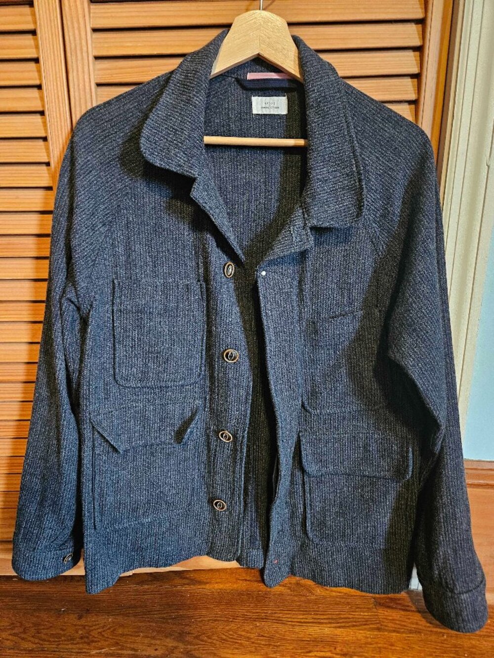 Apolis Global Citizen Mens Indigo Stripe Cotton Wool Chore Jacket Coat Sz S